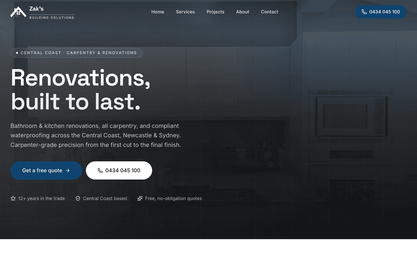 Zak's Building Solutions website